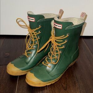 Hunter Forest Green Boots with Mustard Laces
